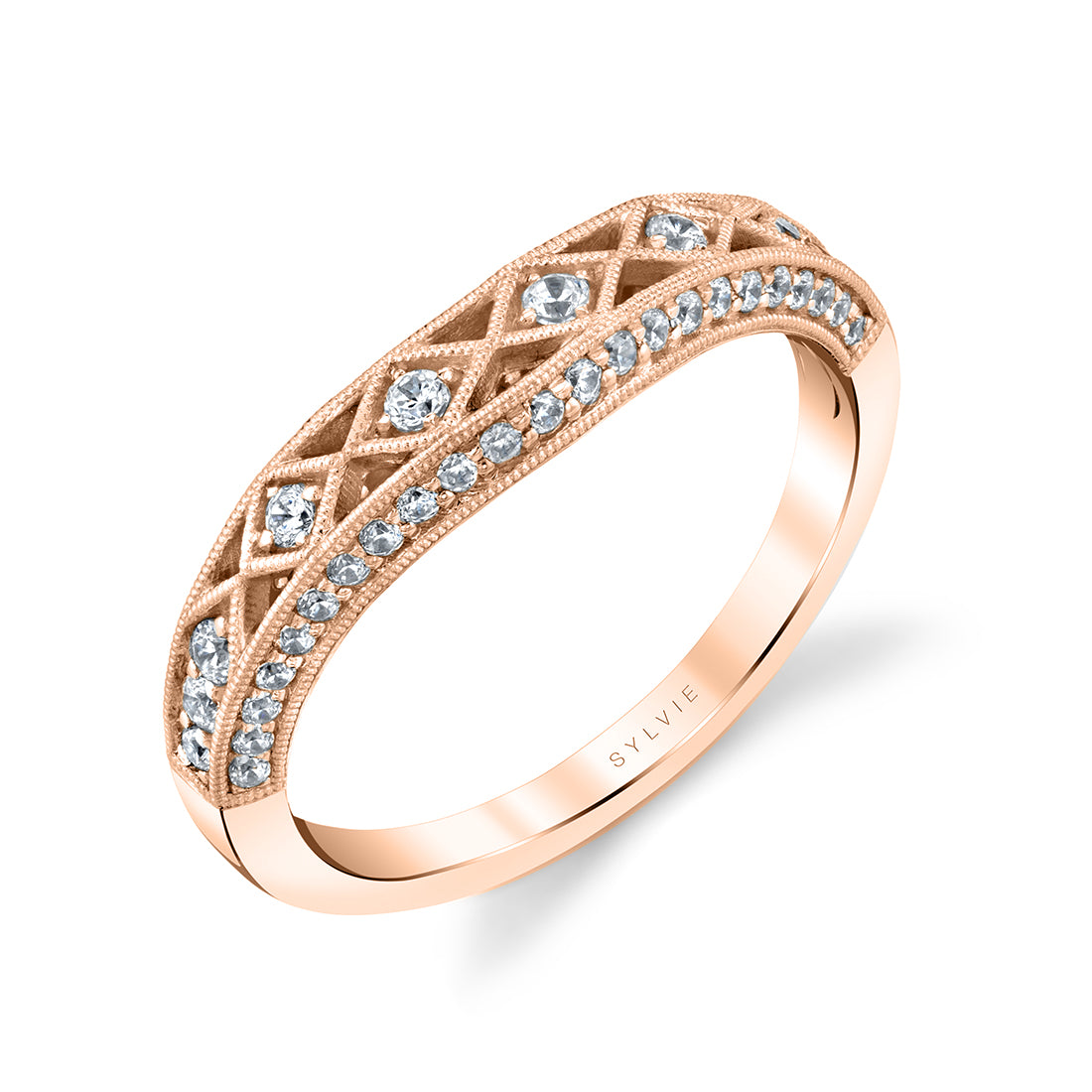 (14K Rose) Vintage Wedding Band - Shayna