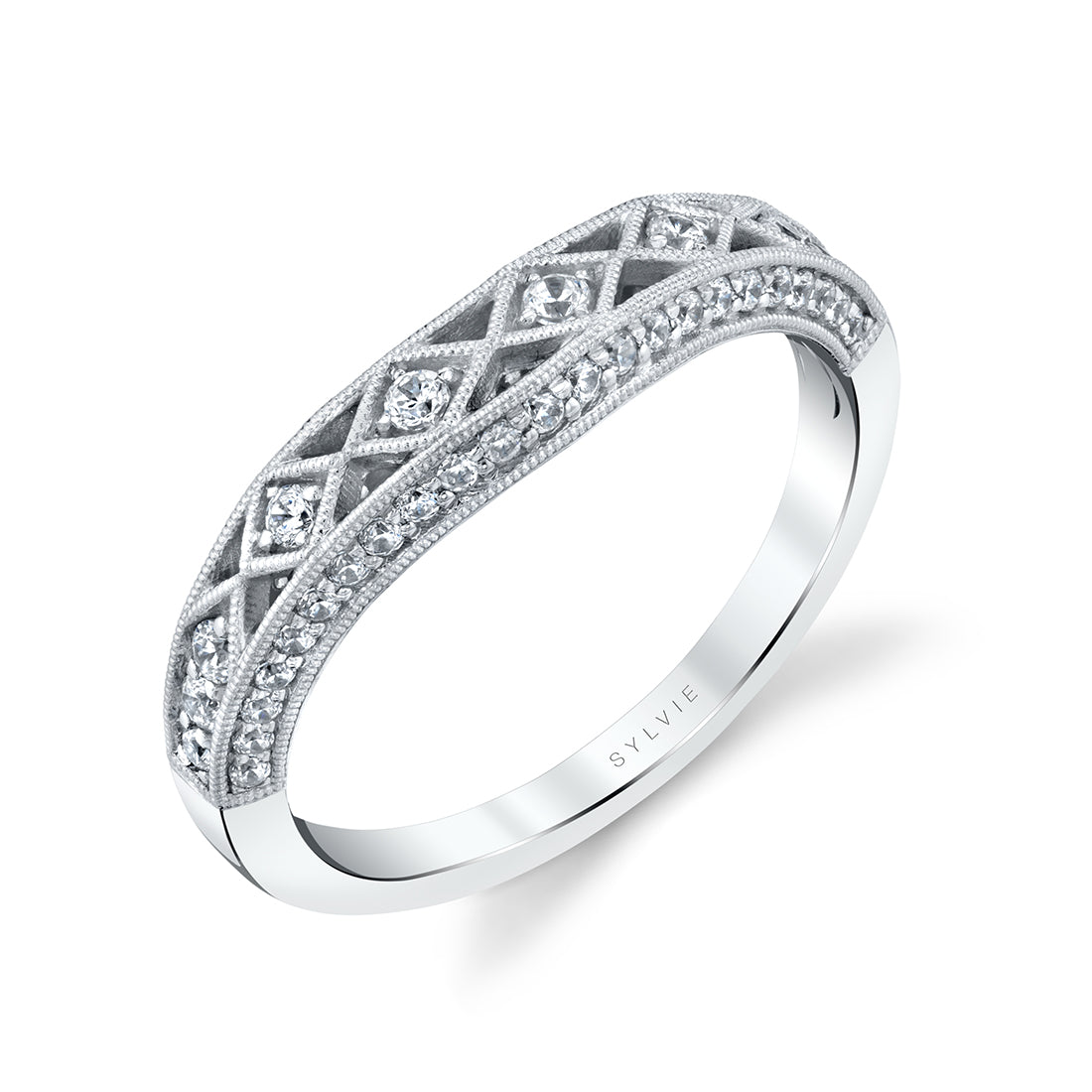 (14K White) Vintage Wedding Band - Shayna