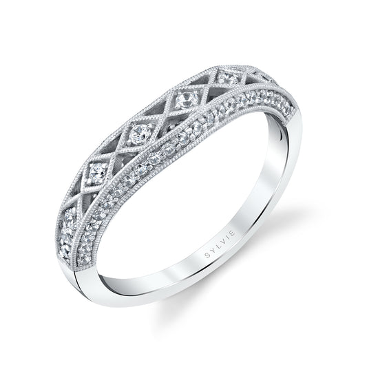 (Platinum White) Vintage Wedding Band - Shayna