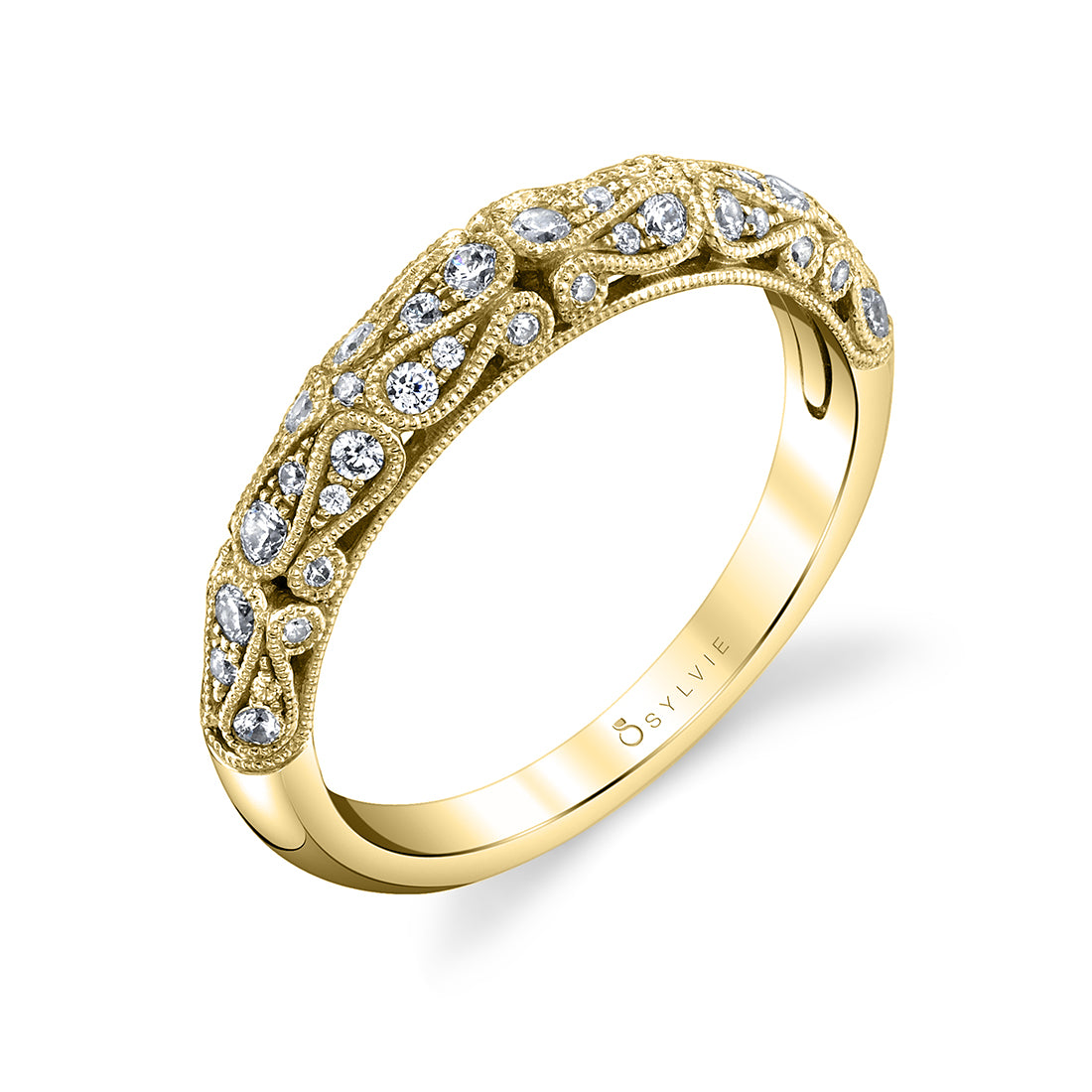 (18K Yellow) Vintage Inspired Wedding Band with Milgrain Detail - Louise