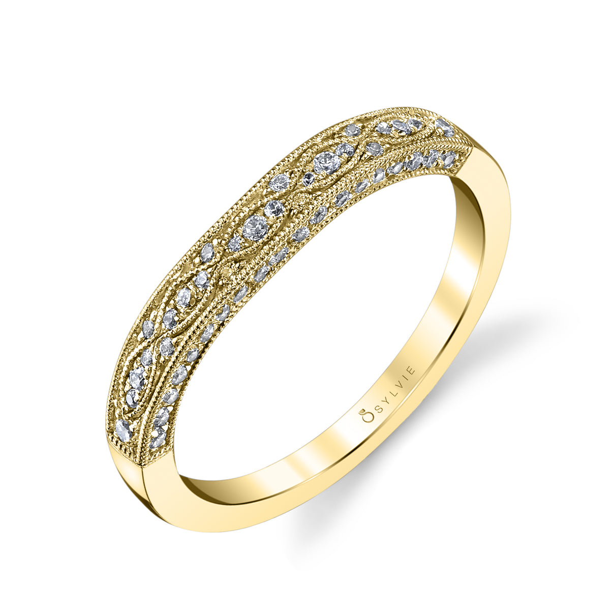 (14K Yellow) Vintage Inspired Diamond Wedding Band - Destine