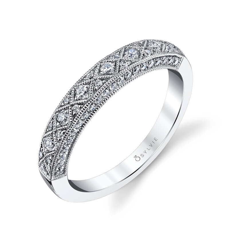 (14K Yellow) Vintage Inspired Diamond Wedding Band