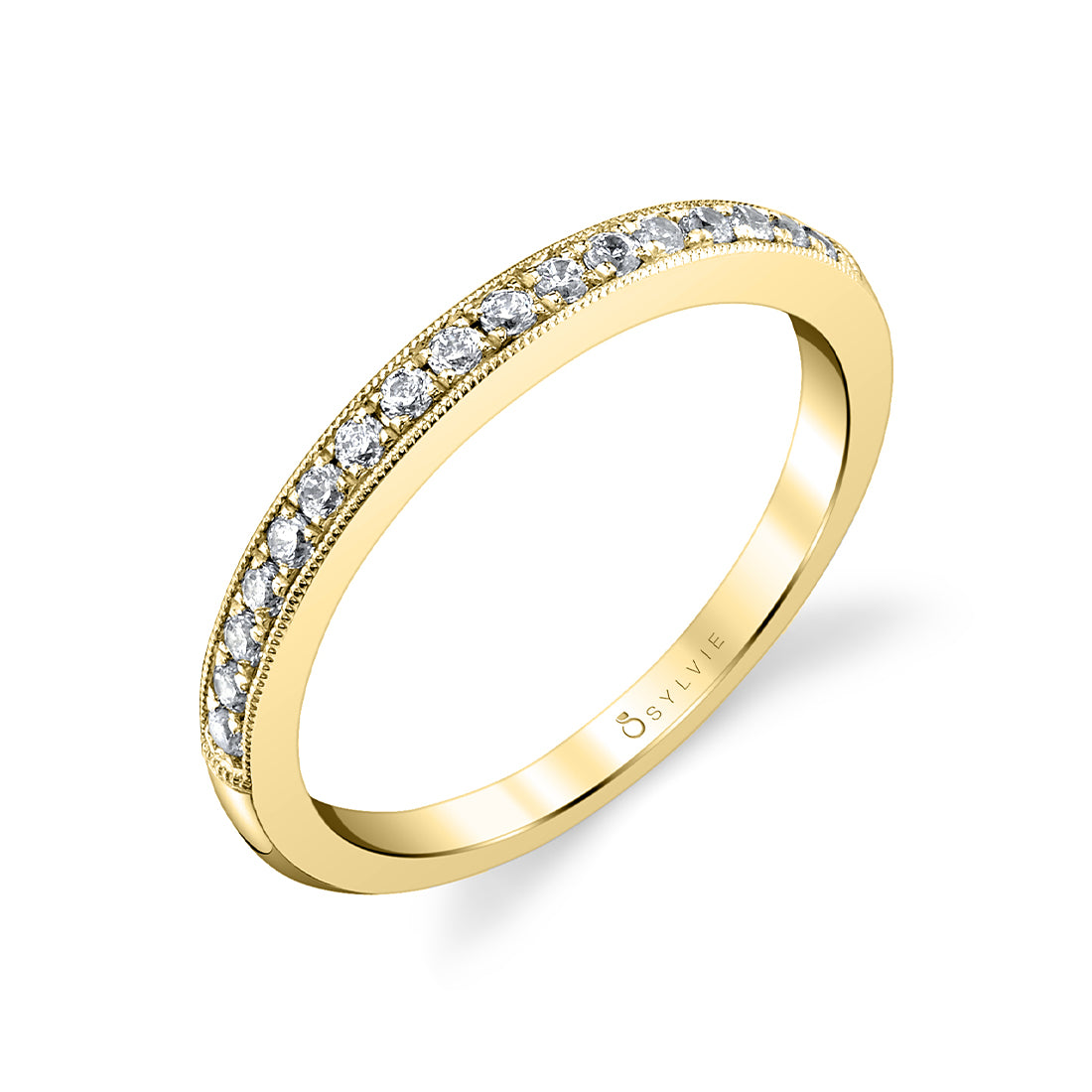 (18K Yellow) Classic Diamond Wedding Band with Milgrain Detail - Francesca