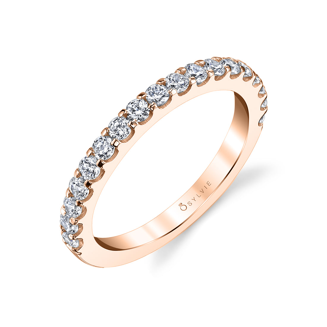 (18K Rose) Classic Shared Prong Wedding Band - Josette
