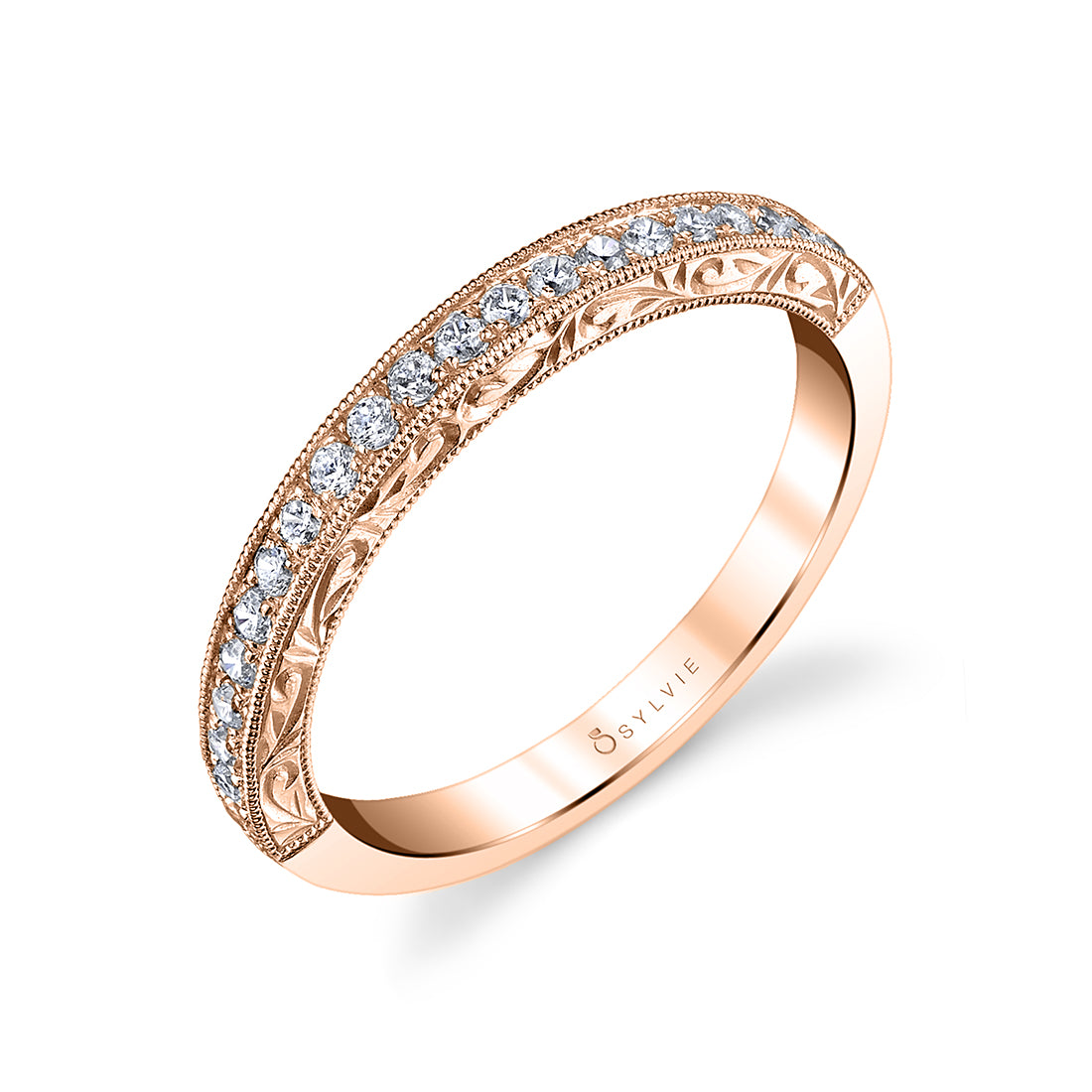 (14K Rose) Hand Engraved Vintage Wedding Band - Envie