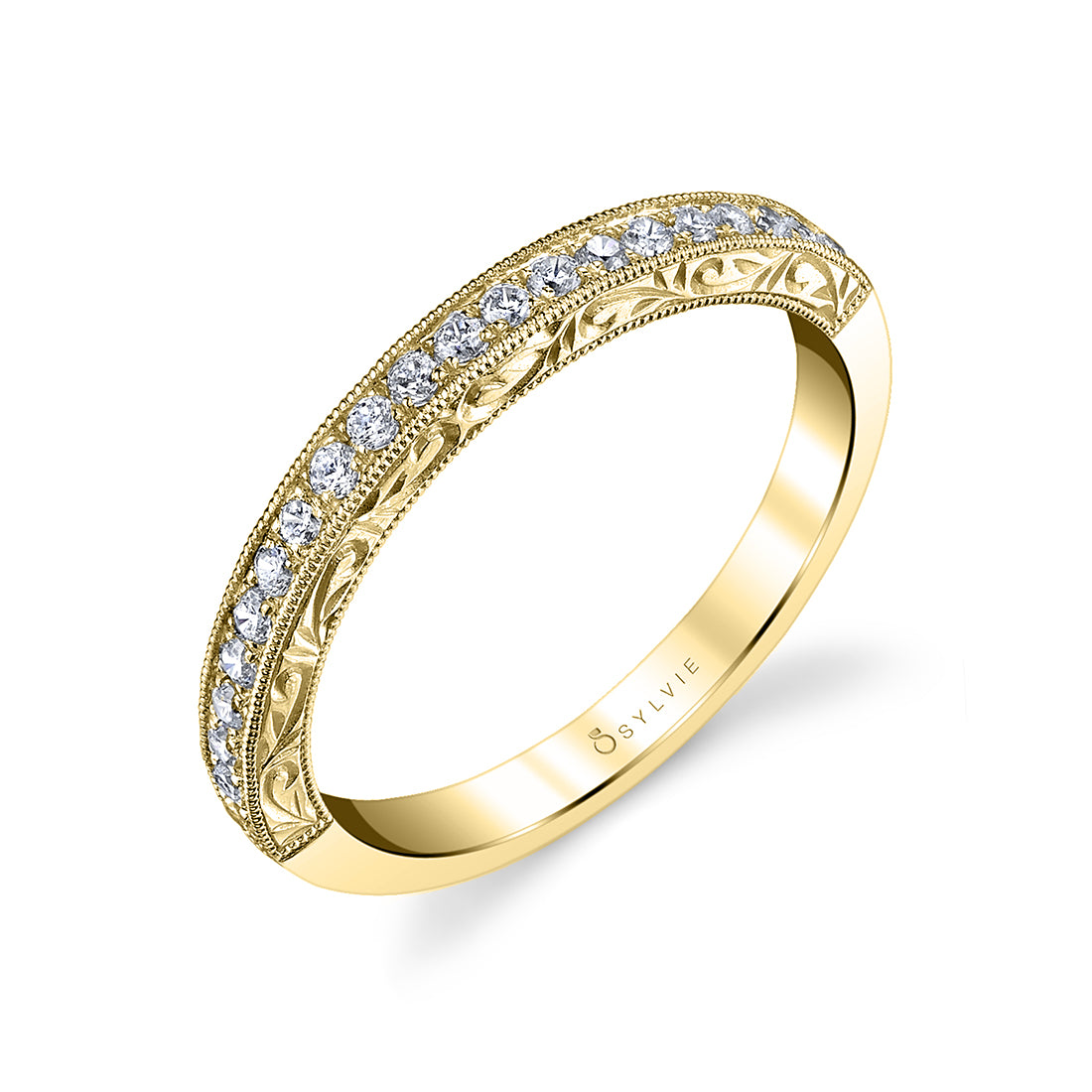 (14K Yellow) Hand Engraved Vintage Wedding Band - Envie