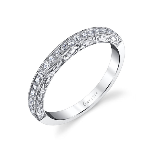 (Platinum White) Hand Engraved Vintage Wedding Band - Envie
