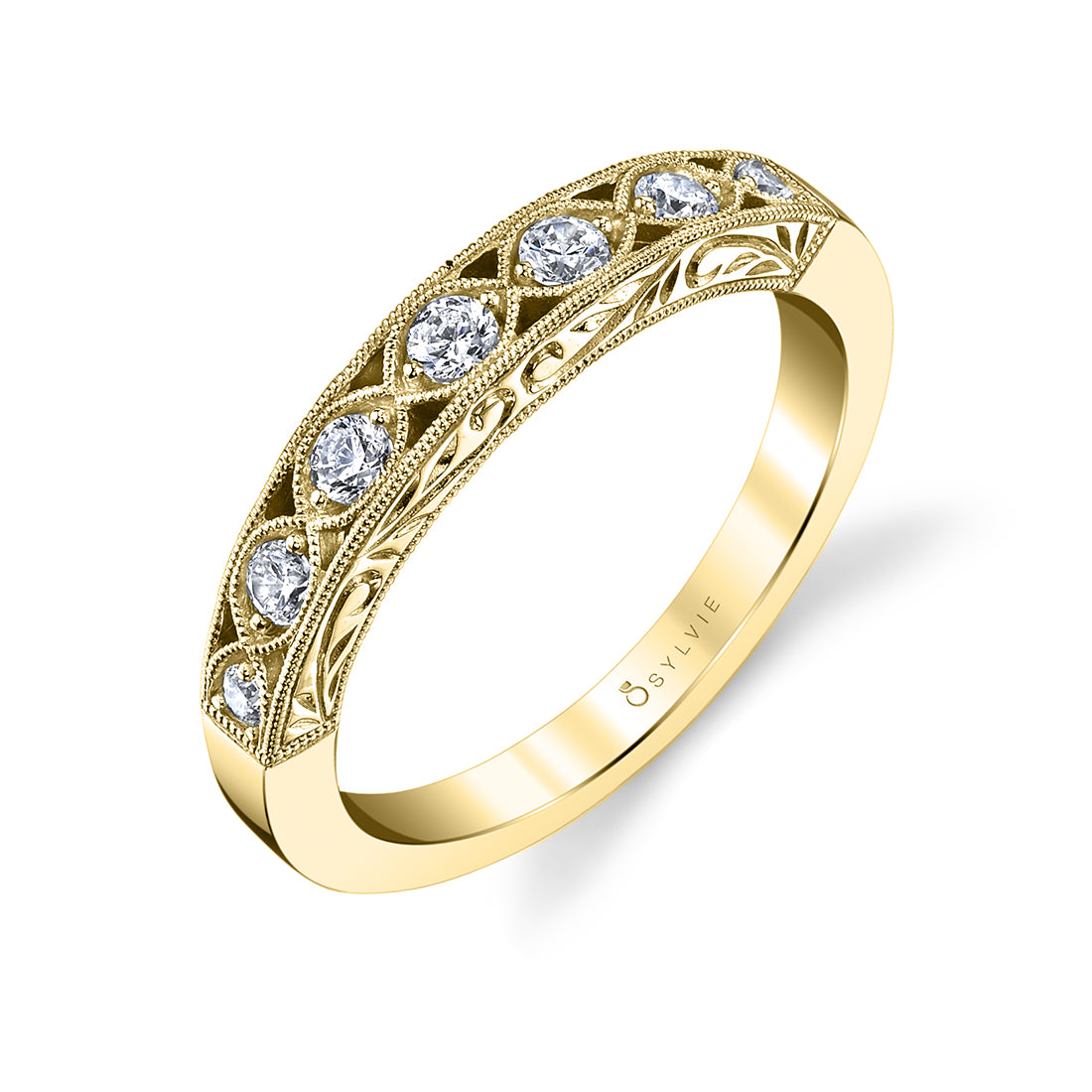 (14K Yellow) Vintage Inspired Engraved Wedding Band