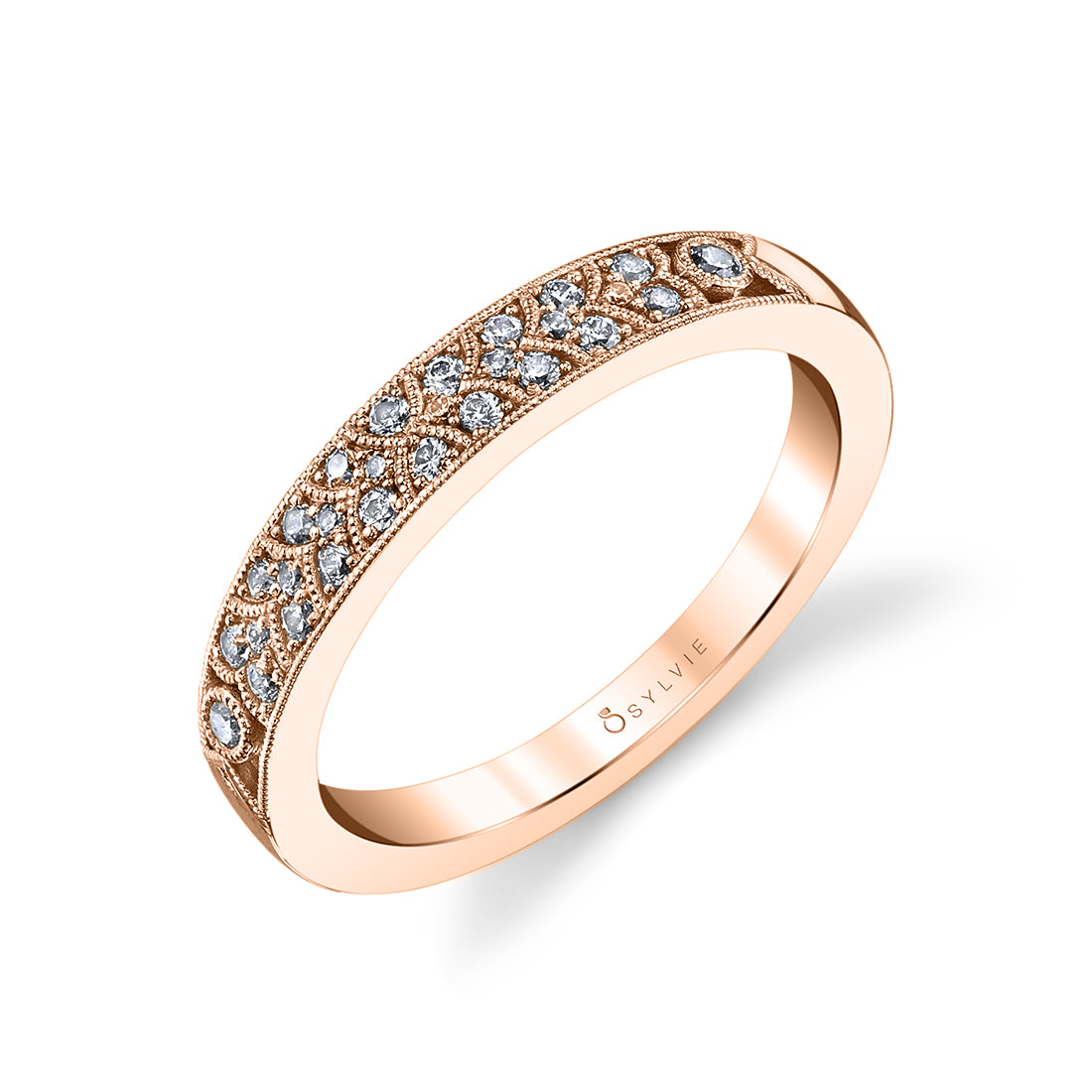 (14K Rose) Vintage Inspired Wedding Band
