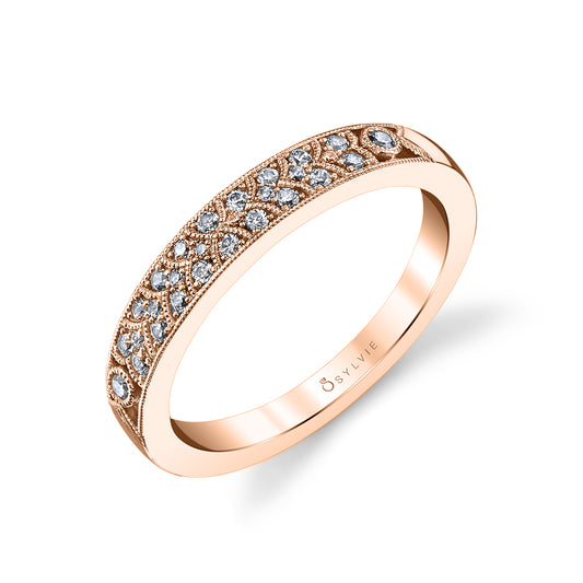 (14K Rose) Vintage Inspired Wedding Band