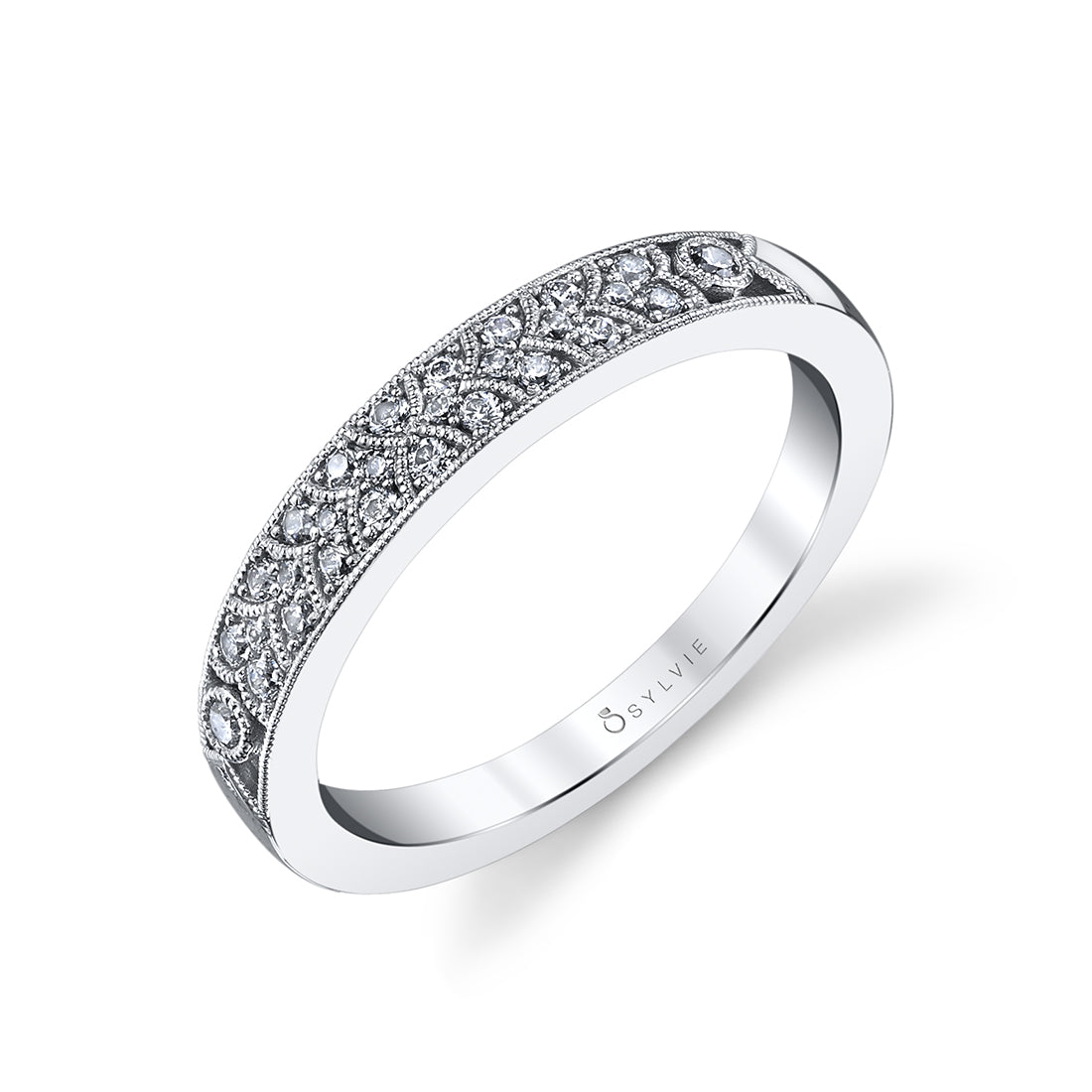 (14K White) Vintage Inspired Wedding Band