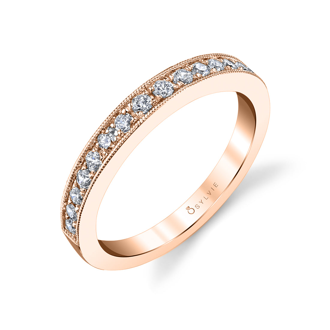 (14K Rose) Classic Diamond Wedding Band - Cassie