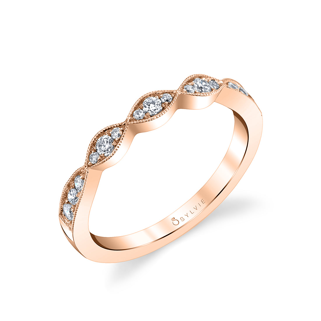 (18K Rose) Vintage Inspired Wedding Band - Esme
