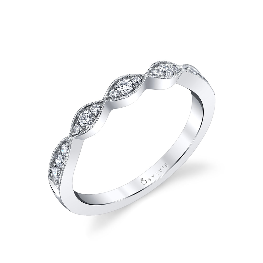 (18K White) Vintage Inspired Wedding Band - Esme