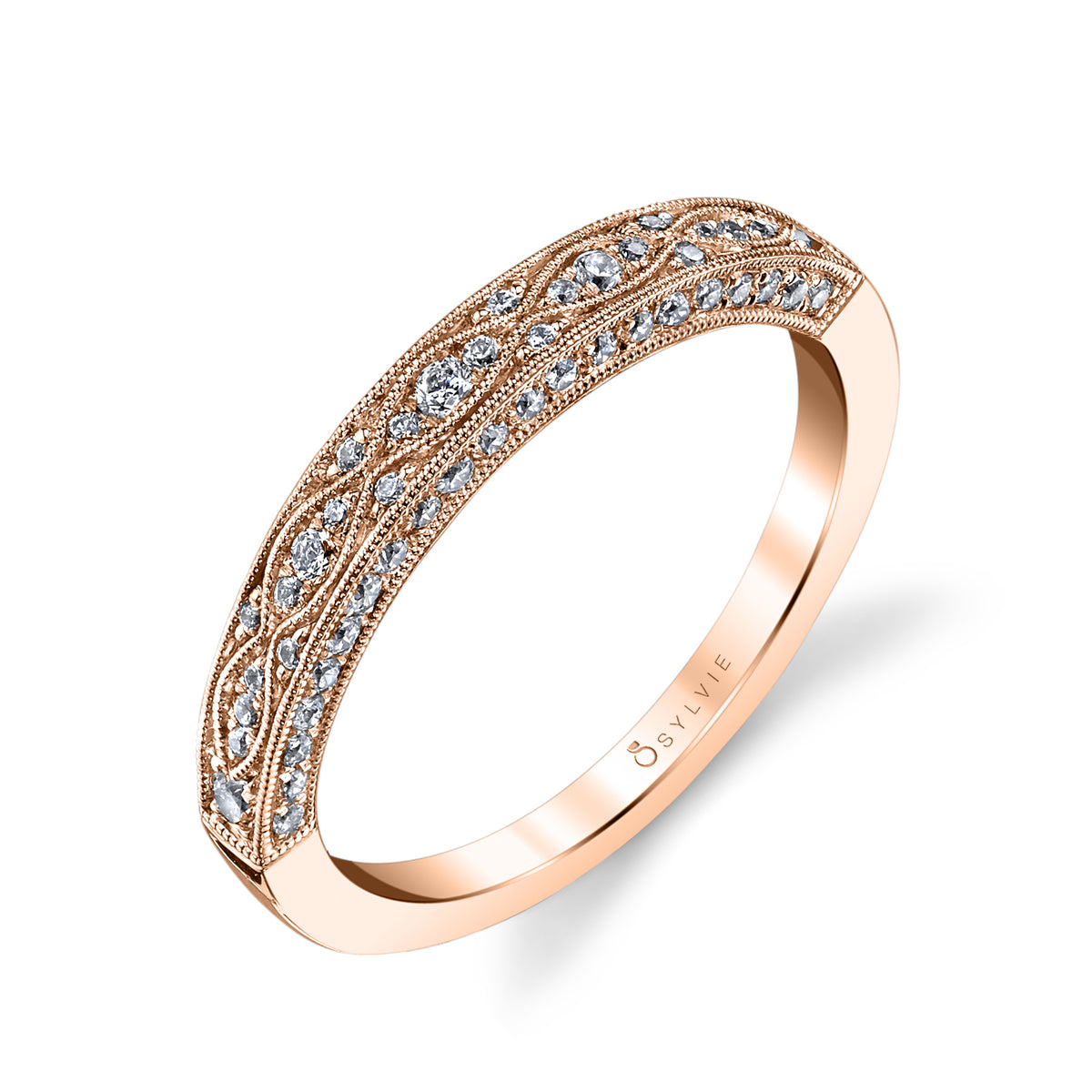 (18K Rose) Vintage Inspired Wedding Band - Cheri