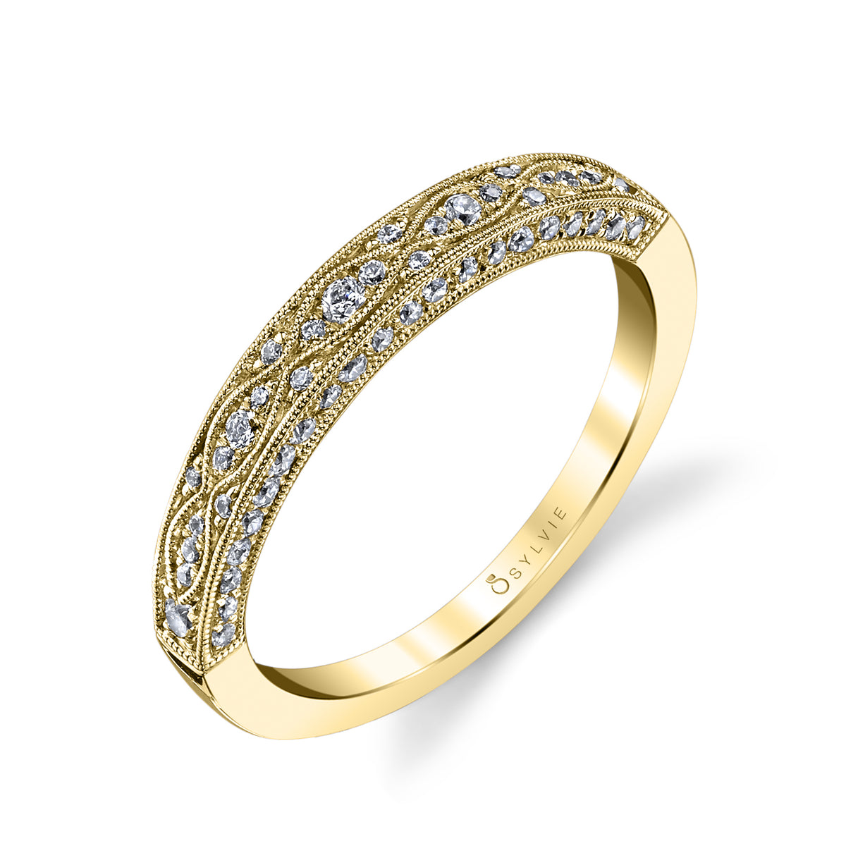 (18K Yellow) Vintage Inspired Wedding Band - Cheri