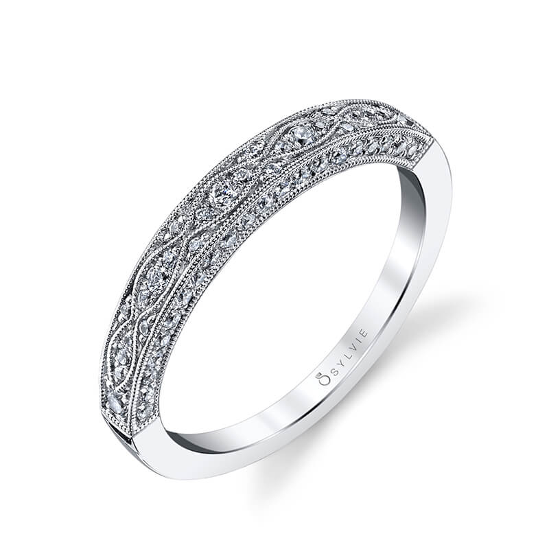 (Platinum White) Vintage Inspired Wedding Band - Cheri