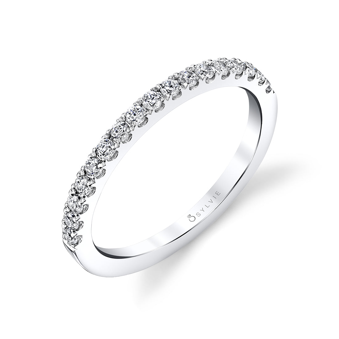 (Platinum White) Classic Shared Prong Wedding Band - Alix