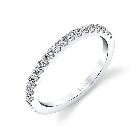 (Platinum White) Classic Shared Prong Wedding Band - Alix