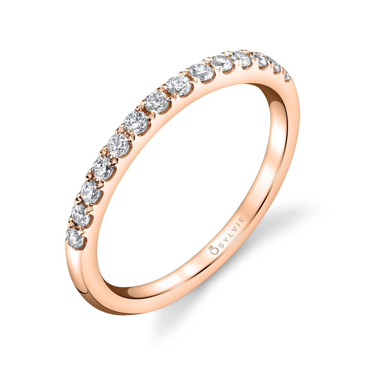 (14K Rose) Classic Diamond Wedding Band - Celine