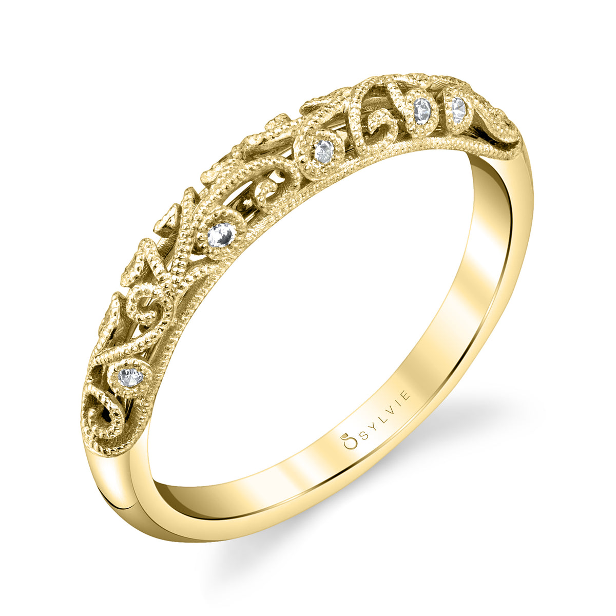 (14K Yellow) Vintage Inspired Wedding Band - Elaina