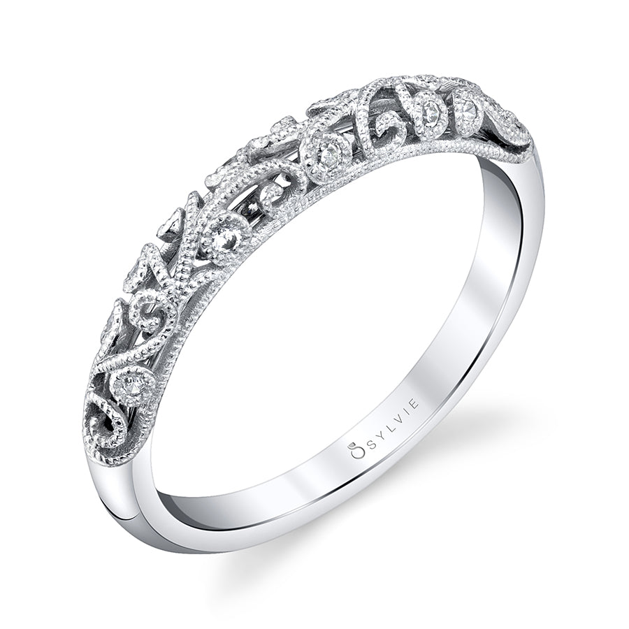 (Platinum White) Vintage Inspired Wedding Band - Elaina