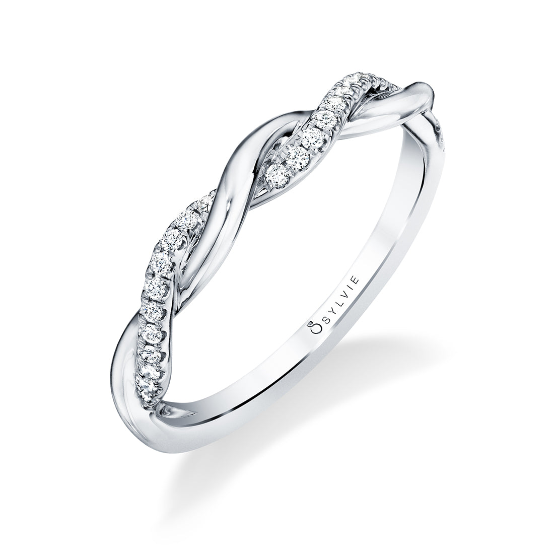 (14K White) Diamond Spiral Wedding Band - Yasmine