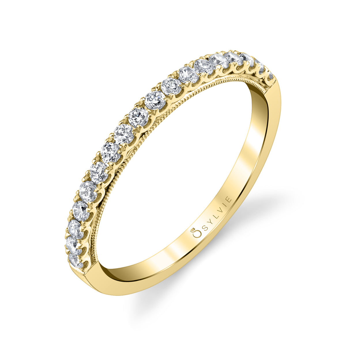 (18K Yellow) Classic Wedding Band with Milgrain Detail
