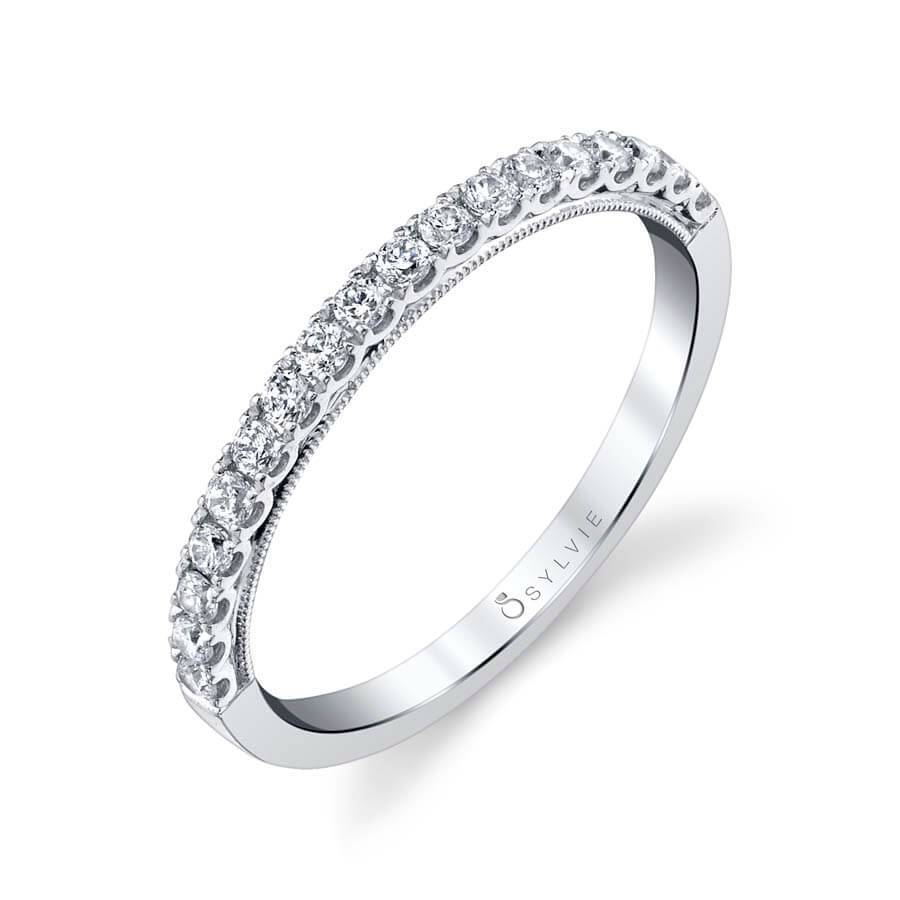 (Platinum White) Classic Wedding Band with Milgrain Detail