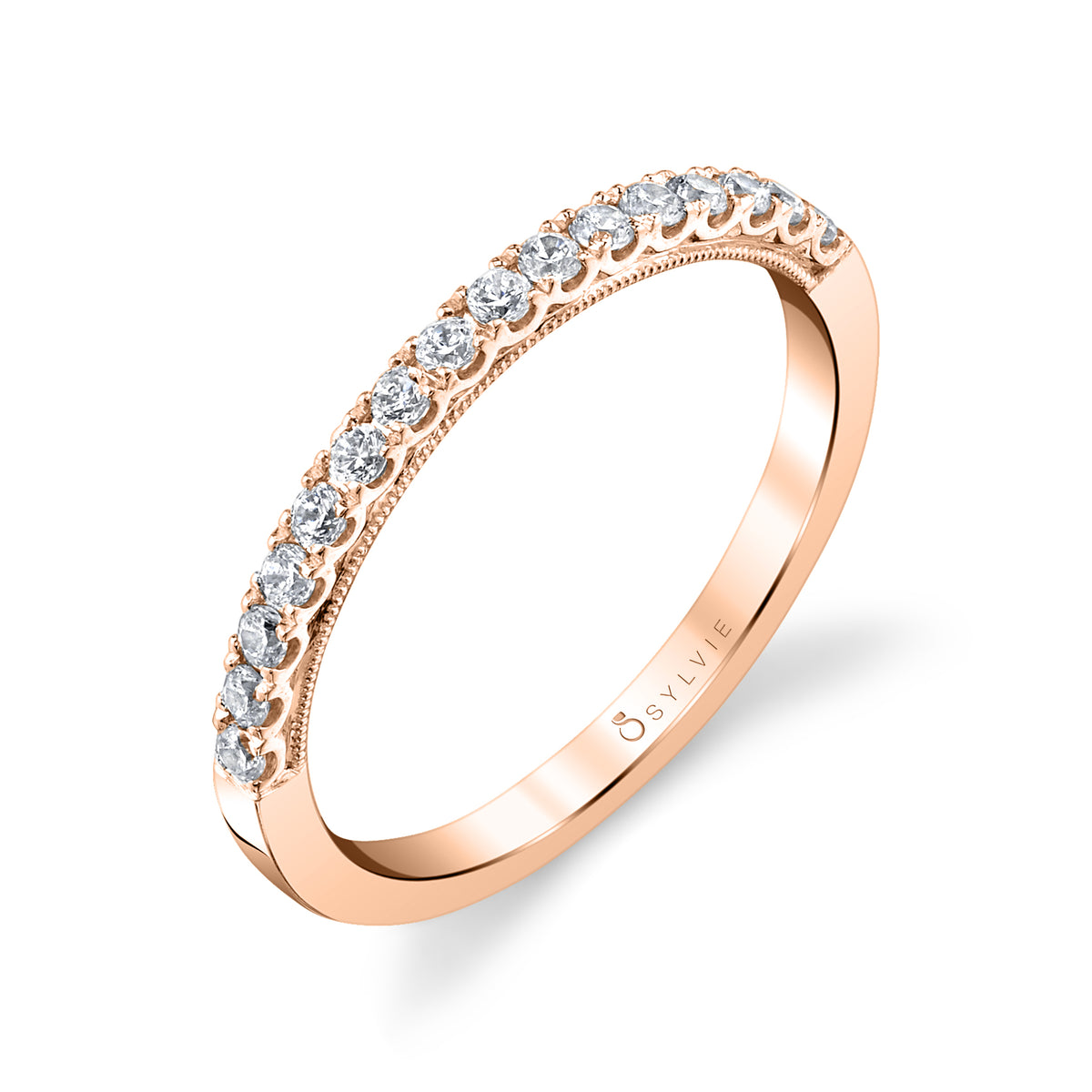 (18K Rose) Classic Wedding Band with Milgrain Detail