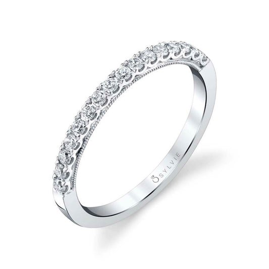 (Platinum White) Classic Wedding Band with Milgrain Detail