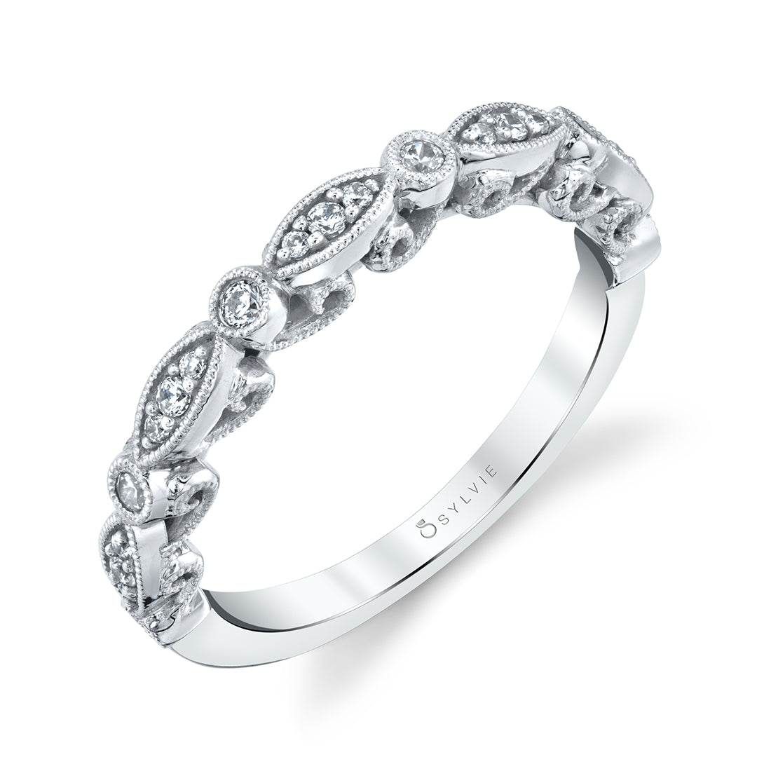 (14K White) Orianne - Vintage Wedding Band