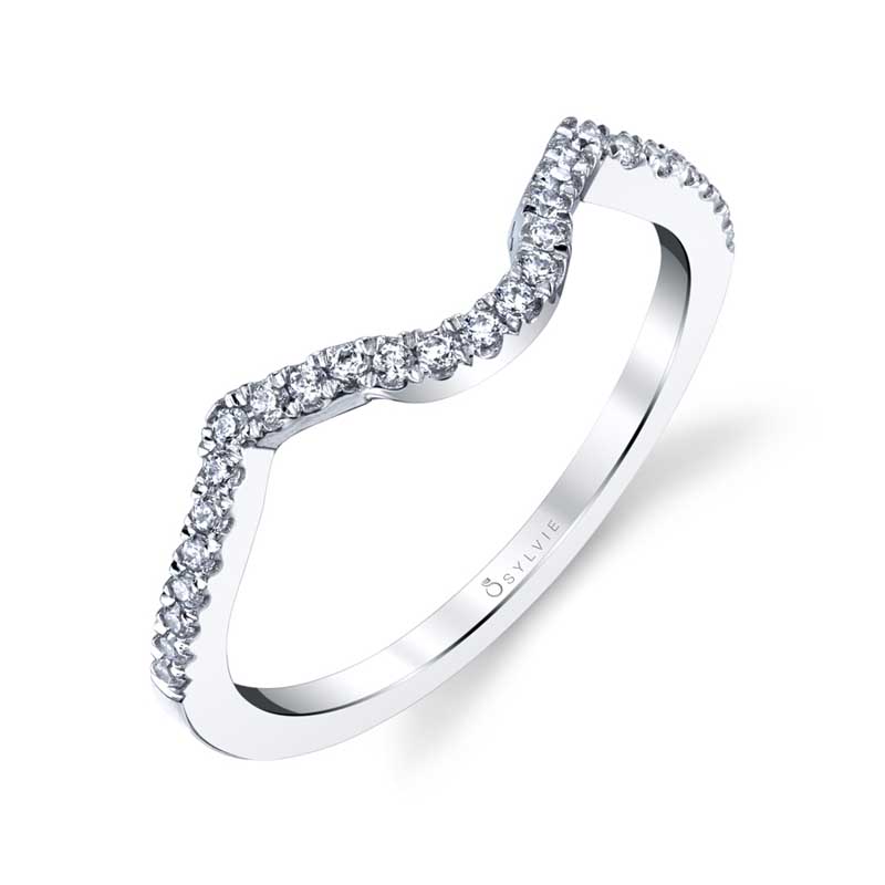 (14K White) Curved Wedding Band