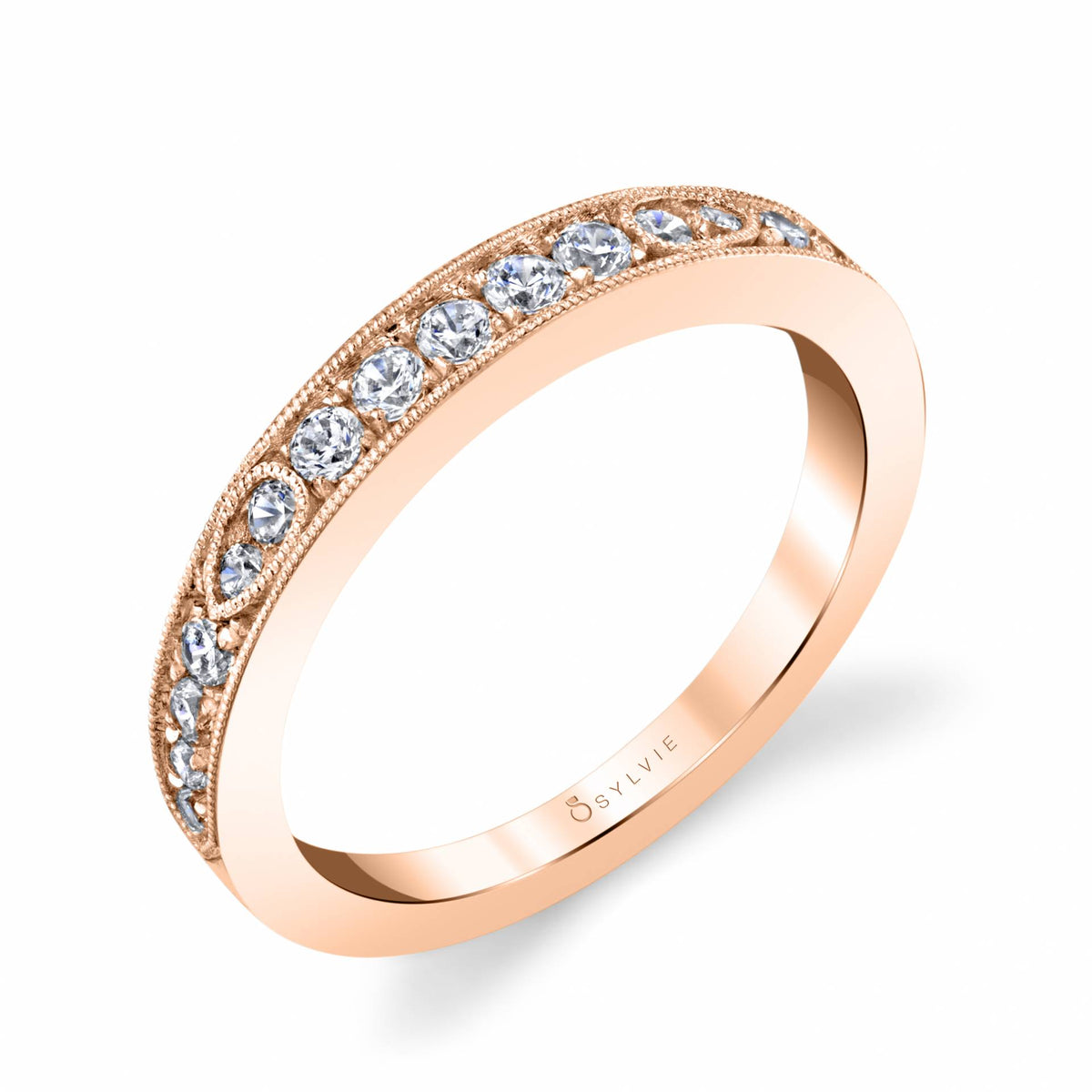 (14K Rose) Quinn - Diamond Wedding Band
