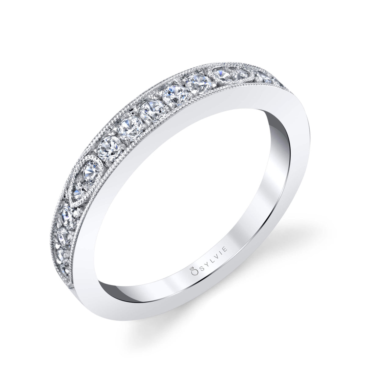 (Platinum White) Quinn - Diamond Wedding Band