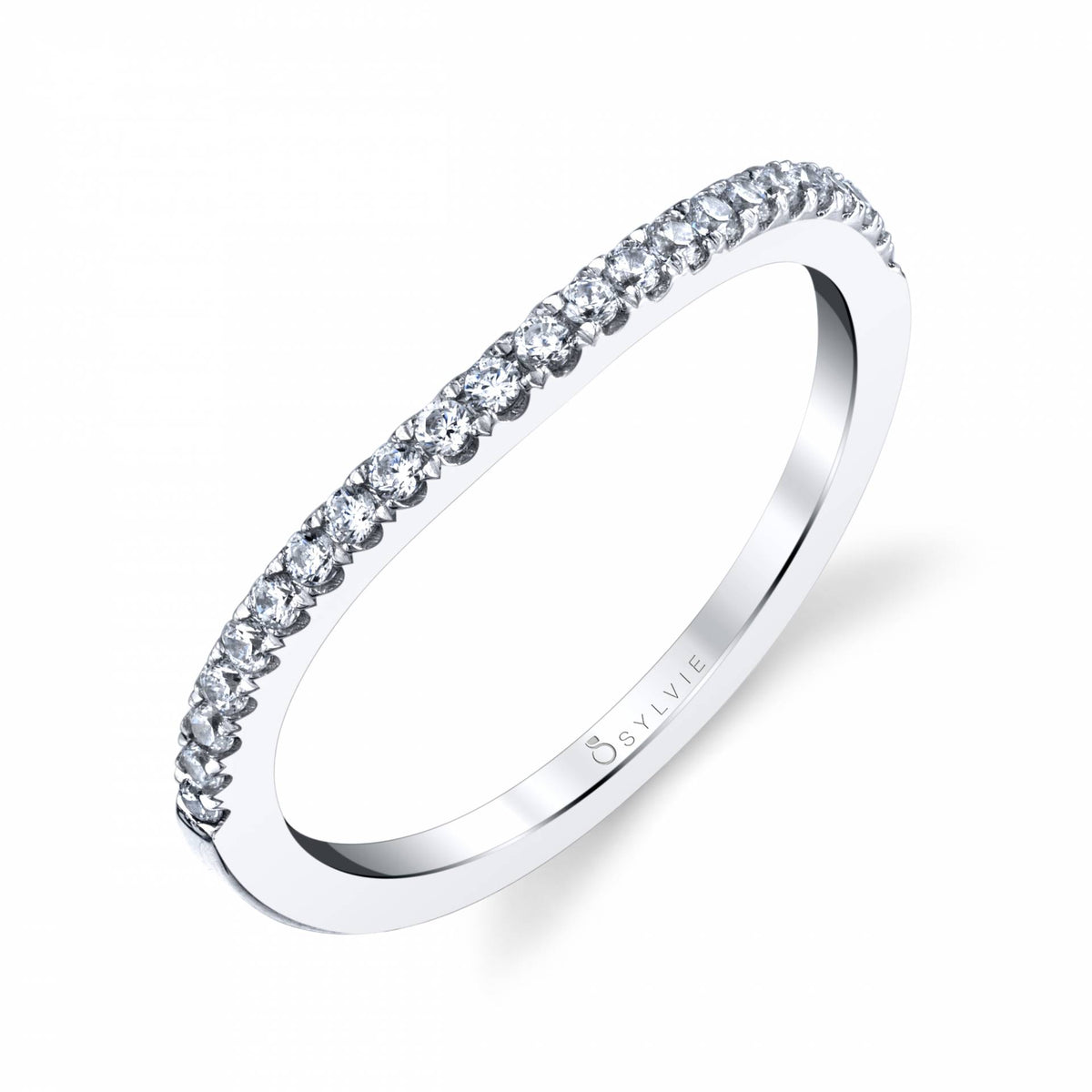 (14K White) Curved Wedding Band