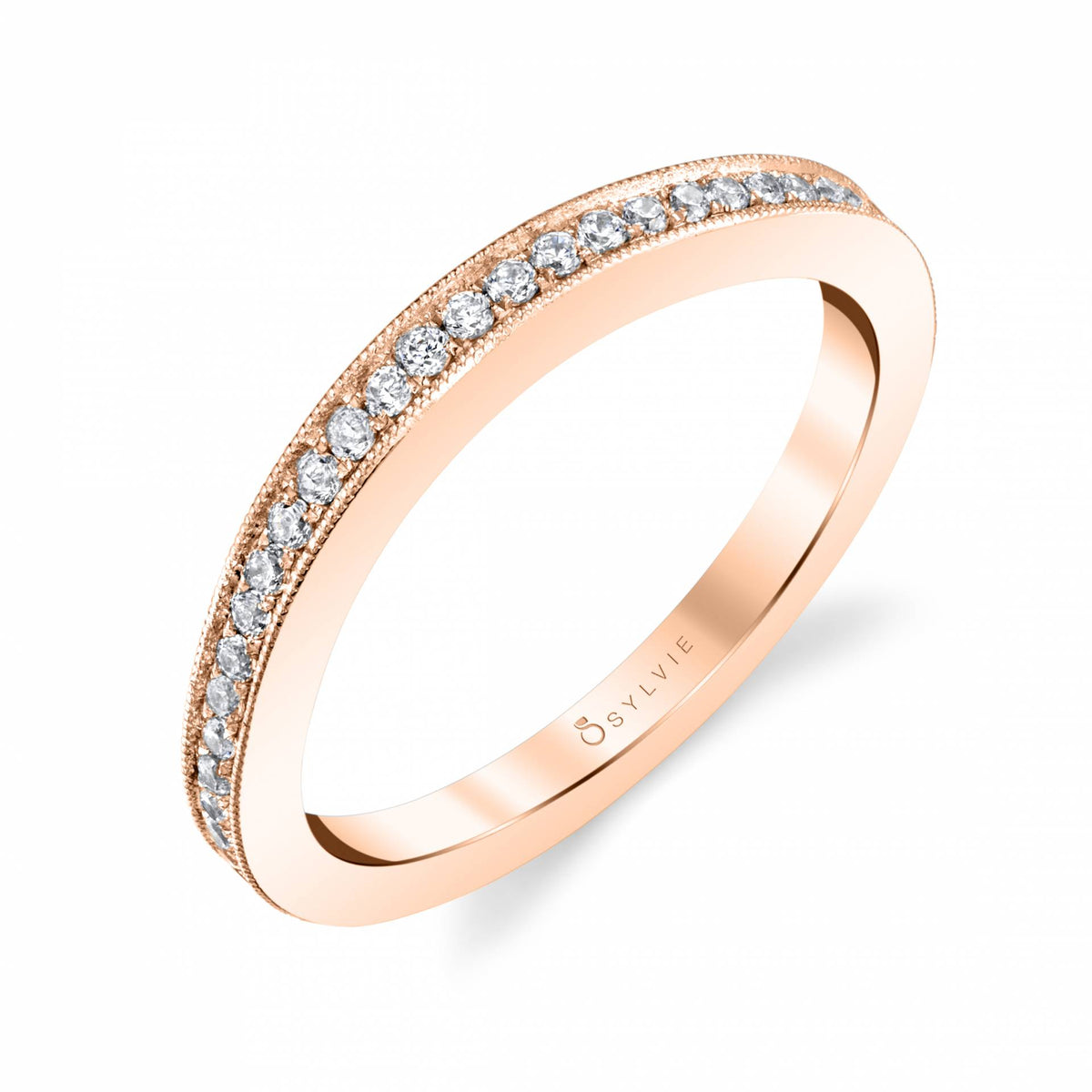 (14K Rose) Classic Wedding Band with Milgrain Edge