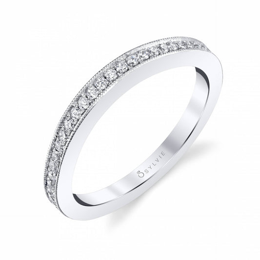(18K White) Classic Wedding Band with Milgrain Edge