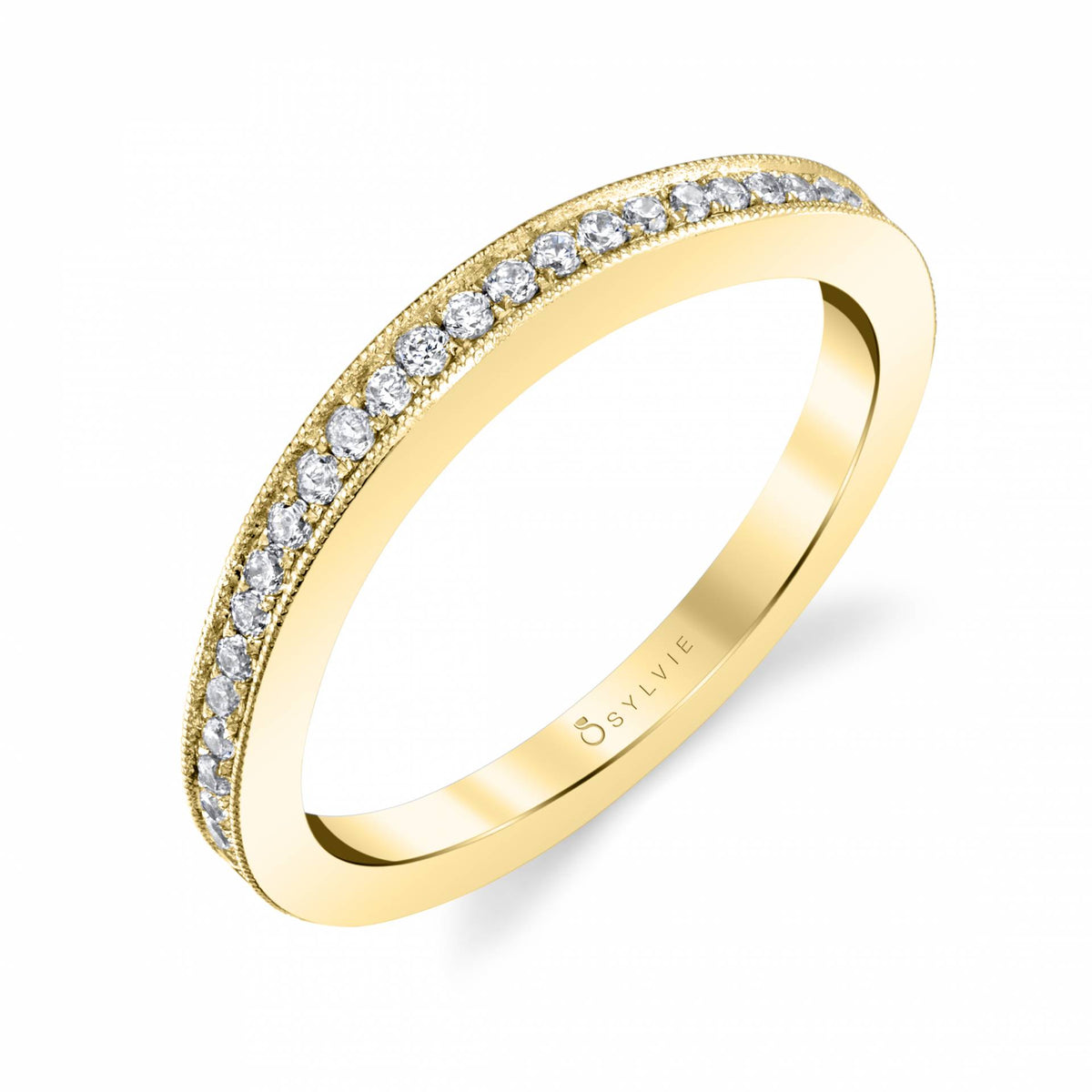 (18K Yellow) Classic Wedding Band with Milgrain Edge