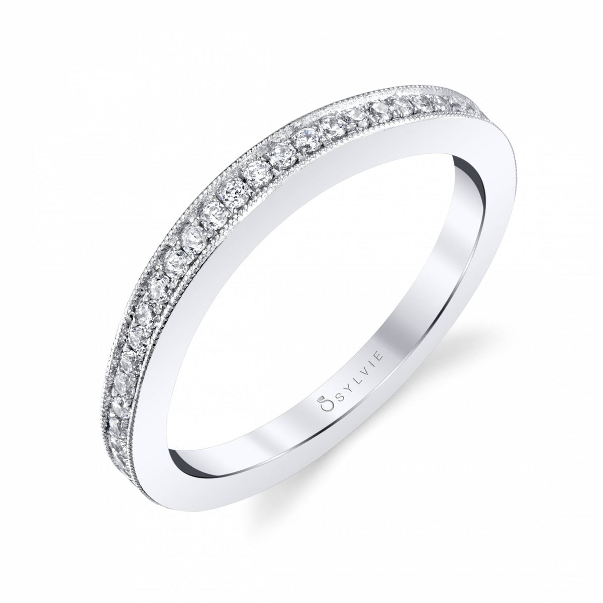 (Platinum White) Classic Wedding Band with Milgrain Edge