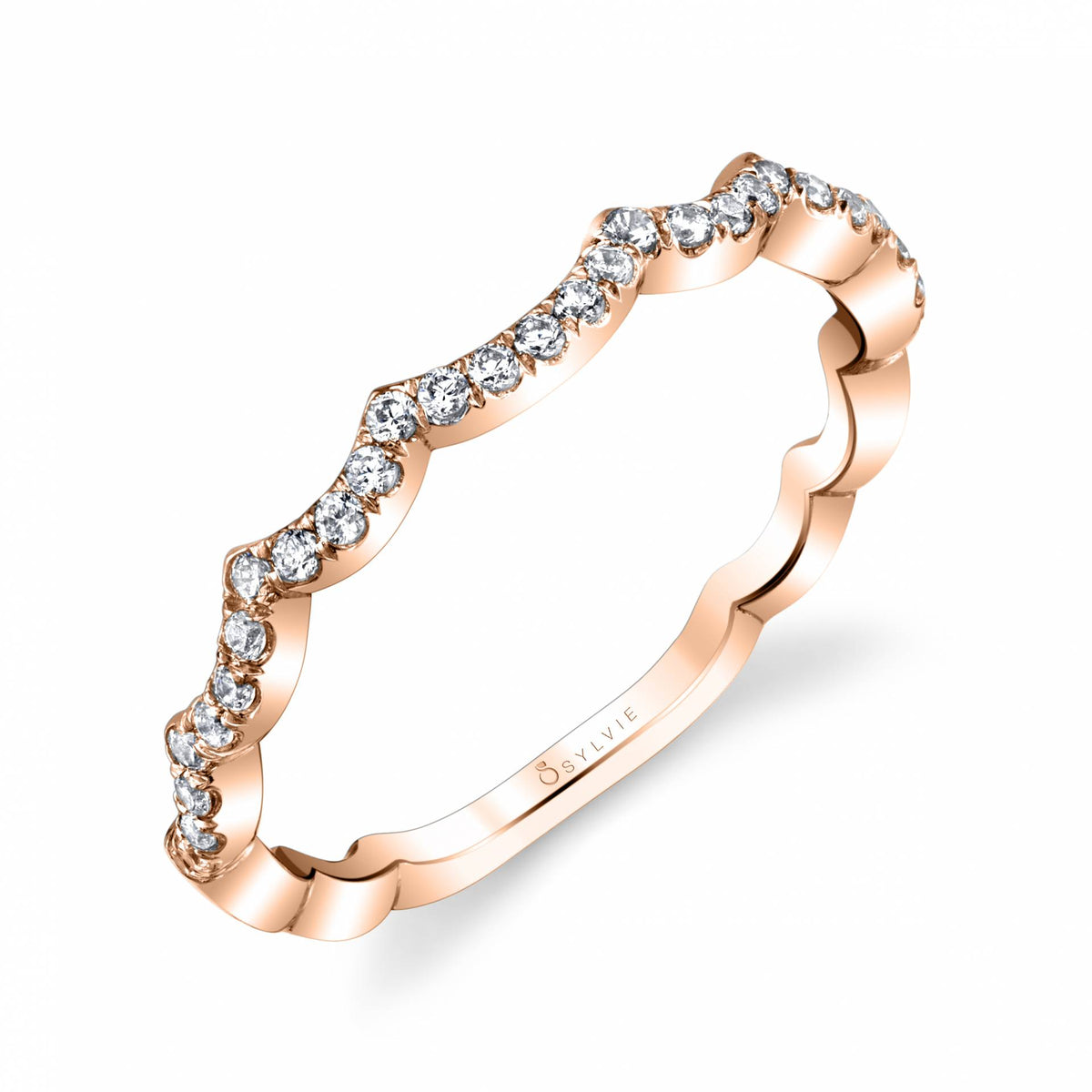 (14K Rose) Curved Wedding Band
