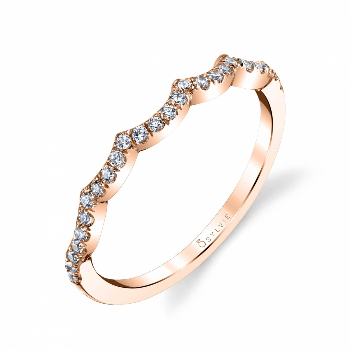 (18K Rose) Curved Wedding Band