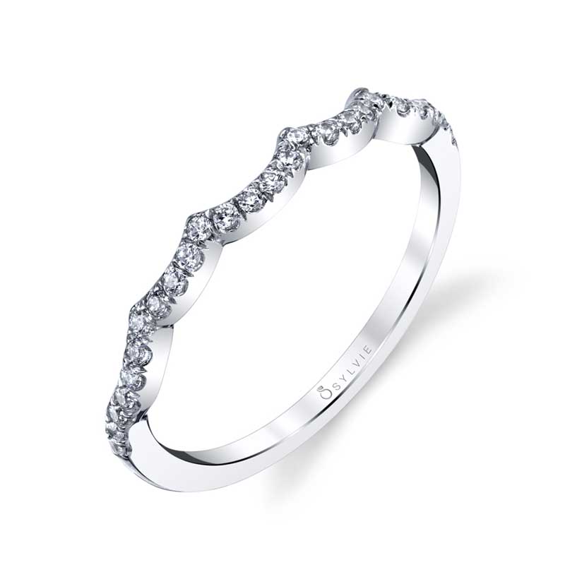 (Platinum White) Curved Wedding Band