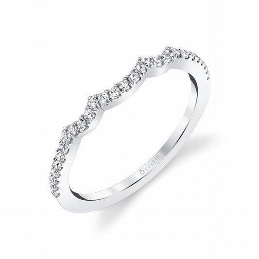 (18K White) Curved Wedding Band