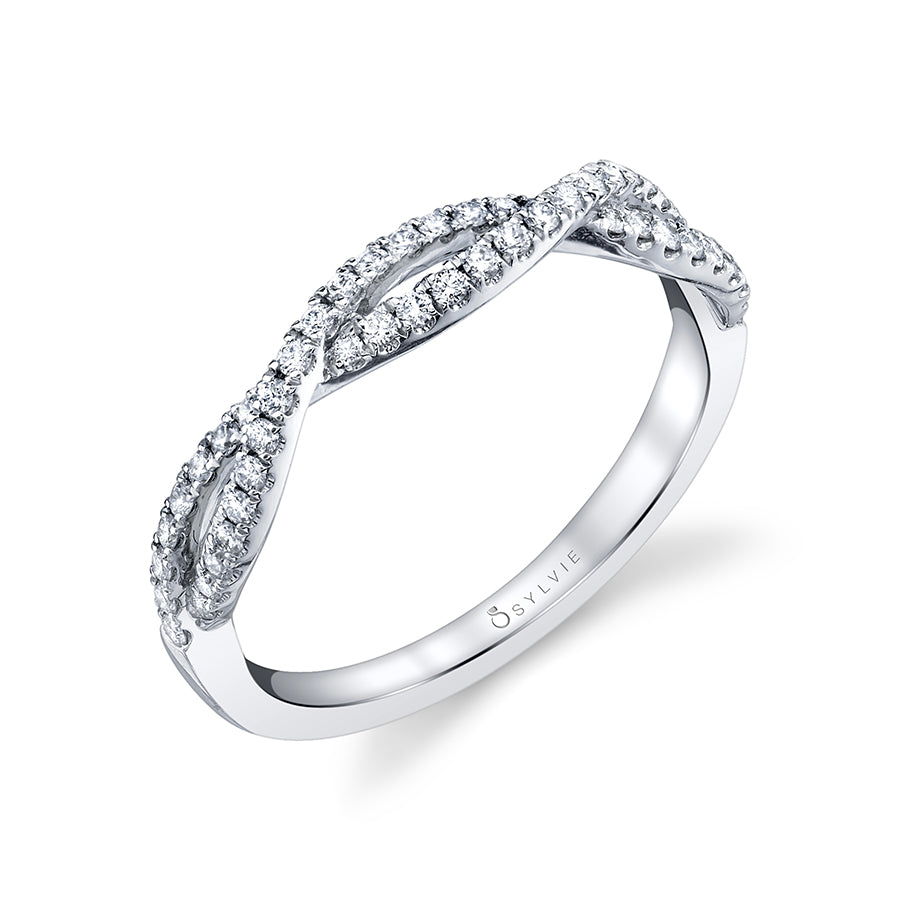 (14K White) Spiral Wedding Band