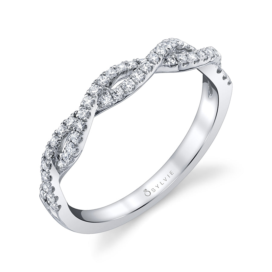 (18K White) Spiral Wedding Band
