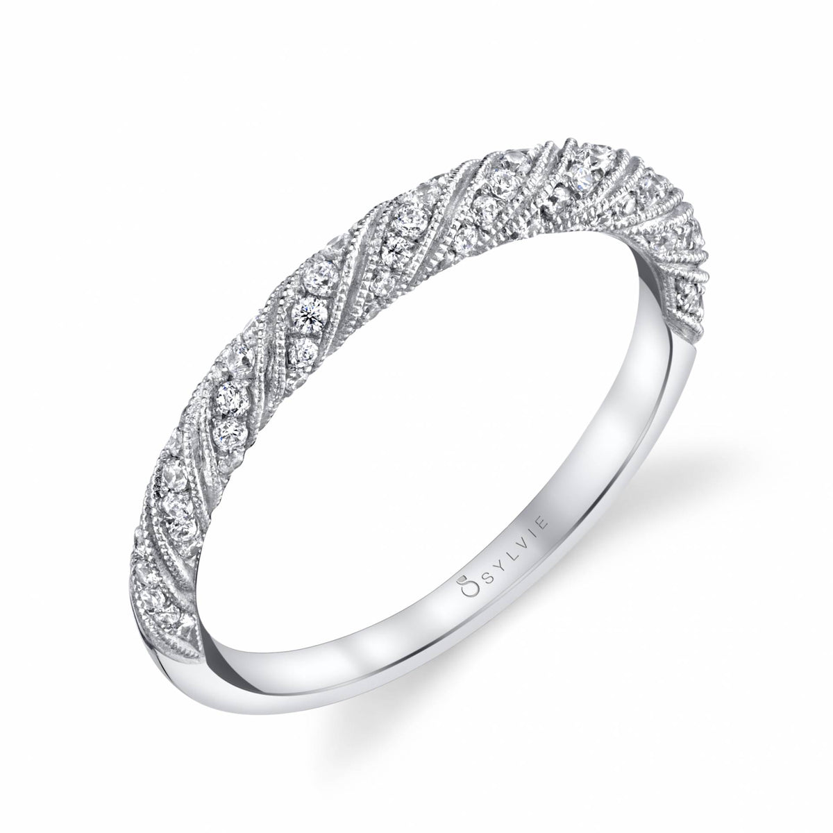 (14K White) Vintage Wedding Band