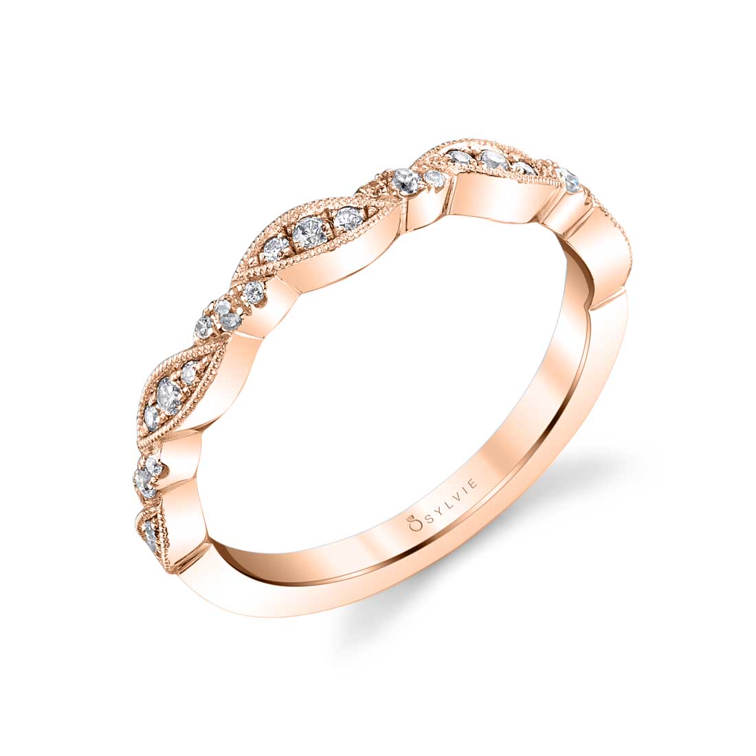 (18K Rose) Vintage Inspired Stackable Band