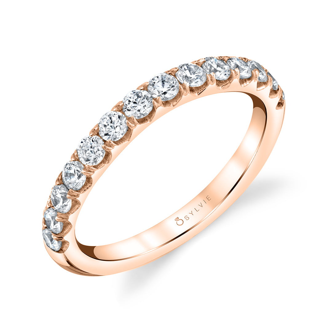 (14K Rose) Anais - Classic Wedding Band with Shared Prongs