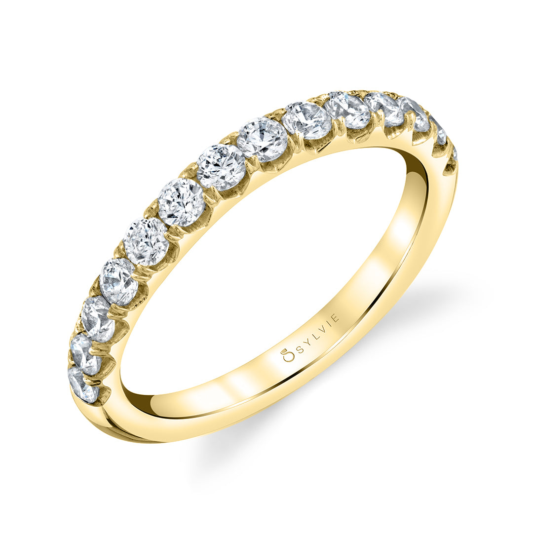 (14K Yellow) Anais - Classic Wedding Band with Shared Prongs